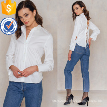 Mais recente projeto 2019 branco de algodão de manga comprida camisa verão blusa com laços de fabricação atacado moda feminina vestuário (ta0046b)